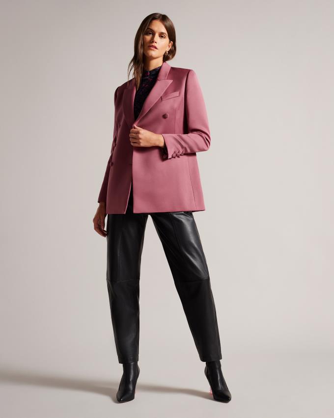 Blazer Ted Baker Double Breasted Satin Boyfriend Violette Foncé Femme | XDQ-06234473